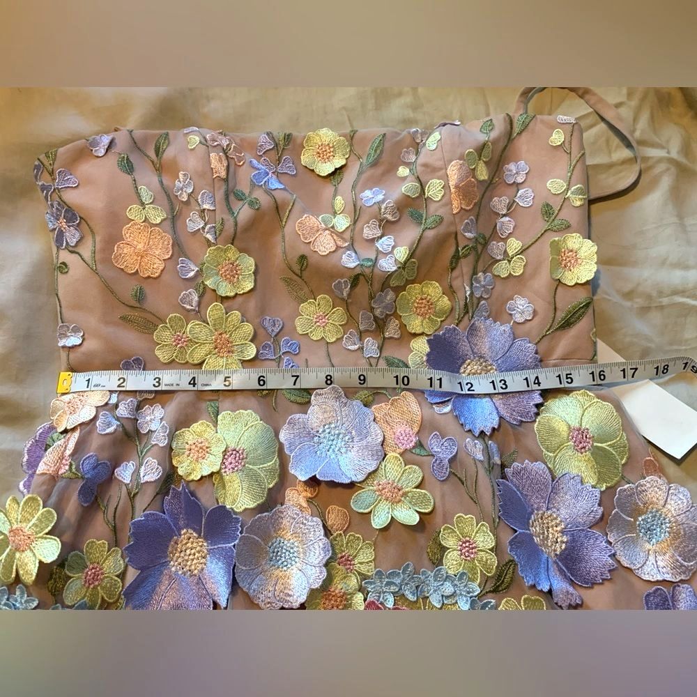 Helsi Hilma 3D Floral Appliqué Mesh Mini Dress Pastel Pink Lavender Nude Large - Picture 13 of 15